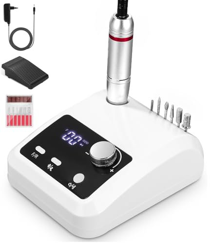 Nagelfräser Professionell, Nagelfräser für Gelnägel, 45000 rpm Elektrische nagelfeile mit Pedalen, Nail Drill Machine, Maniküre Set Elektrisch, für Maniküre Pediküre