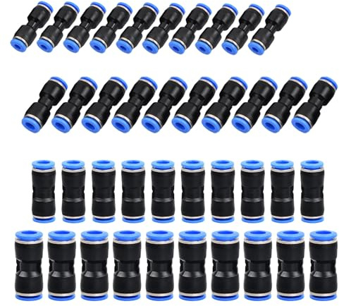 Dokeno 40 Stück Gerade Pneumatik Steckverbinder, Gerade Push in Schnellkupplung Pneumatische Fittings Push für Luft Wasser Schlauchanschluss 4mm/6mm/8mm/10mm