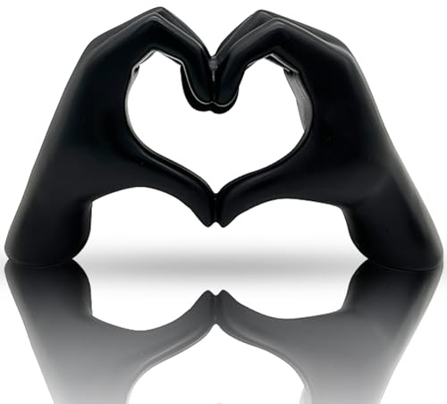 Huhote Heart Hands Sculpture Decor, Love Finger Statue Modern, Hand Love Gesture Sculpture, Heart Hands Statue Desktop Ornaments, Heart Finger Statue Room Decoration for Shelf (Black)