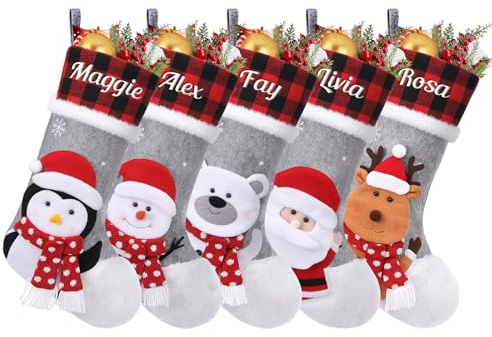 SearchI 1er Personalisierte Weihnachtsstrümpfe Nikolausstrumpf Christmas Stockings,Personalisierter Weihnachtsstrumpf zum Aufhängen&Befüllen Kamin Hängende Ornamente Geschenkhalter für Weihnachtsbaum