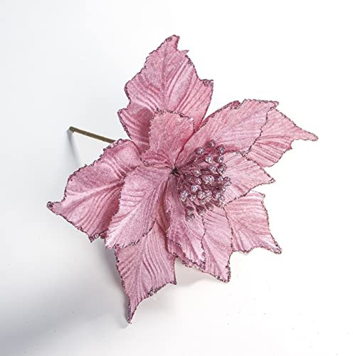 dvnFWKc Decorate Artificial Flowers, 2 stücke Weihnachtsstern Blume Kranz Baum Ornament Glitter for Party Hochzeit Decor Weihnachten Geschenke(Pink)