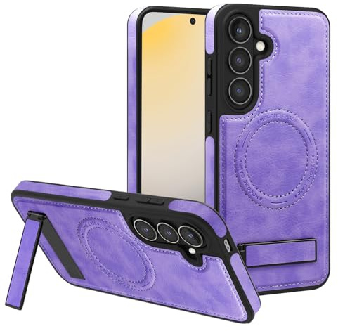Lunivop for Samsung Galaxy S24 FE Case PU Leather [Compatible with Magsafe Wireless Charging] Magnetic Cover Stand Funda para S24 FE 6.7 '' 5G 2024 Rugged Best Phone Cases Light Purple