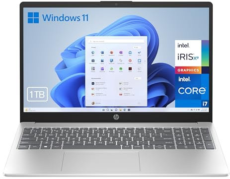 HP 15-fd0196ns - Ordenador portátil de 15.6 FHD (Intel Core i7-1355U, 16GB RAM, 1TB SSD, Intel Iris Xe Graphics, Windows 11) Plata y Azul - Teclado QWERTY Español