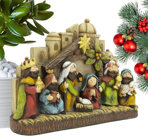 Figuras de belén, figuras de escritorio, manualidades de Navidad, decoración de belén, juego de belén, decoraciones clásicas de resina estable, figuras de belén de resina clásicas, figuras de belén de