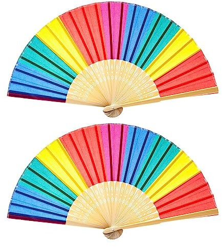 Zgehnao Großer faltbarer Handfächer für Damen und Herren, chinesischer japanischer Regenbogen-Fächer für Festival, Tanz, Hochzeit, Dekorationen, 2 Stück