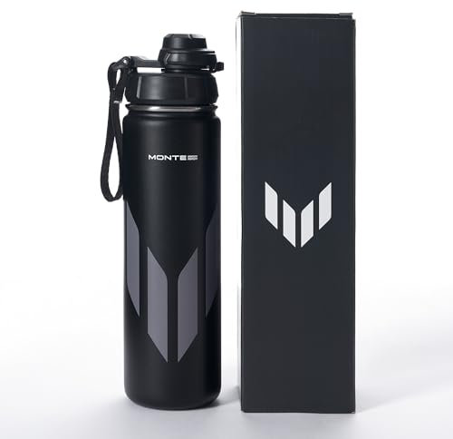 Monte Insulated Stainless Steel Water Bottle, 22oz Sports Water Bottle, Leak-Proof, Stainless Steel, BPA-Free, Toxin-Free, Easy Flip Lid with Lock, Braided Strap, Keep Drinks 12 Hrs Hot & 24 Hrs Cold