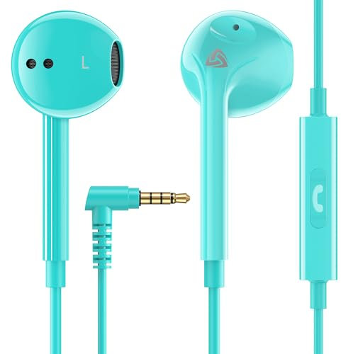 LUDOS Zenith Écouteurs, Garantie 2 Ans, Écouteur Intra-Auriculaires Filaires, Casque avec Microphone, Compatible avec Tablettes et Ordinateurs Portables Samsung, Huawei, iPhone, Players - Turquoise