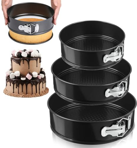 LZYDKH 3 Piezas Molde Desmontable, 20/22/24 cm Moldes Reposteria Molde Repostería Redondo con Revestimiento Antiadherente a Prueba de Fugas con Fondo Extraíble para Cumpleaños Bodas