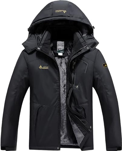 DAFENP Veste de Ski Imperméable Polaire Veste Montagne Snowboard Hiver Chaud Coupe-vent Manteaux avec Capuche Amovible Extérieur CFY815M-Black1-XL
