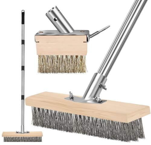 GHWMYD Lot de 2 têtes de brosse en fil métallique avec manche amovible de 165 cm pour terrasses, trottoirs, chemins, suceur plat