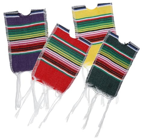ABOOFAN 4 Stück Bierflaschen Ponchos Aus Stoff Kleiner Serapes Mexikanische Flaschenhüllen Für Cinco De Mayo Party Bunt Gestreifte Bierflaschendekorationen