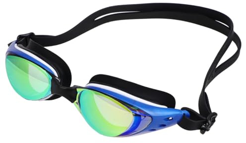 CONGARTENO Lunettes de Natation Colorées avec Revêtement Anti-buée Étanches et Protection UV Réglables pour Adultes Hommes et Femmes Cadre Bleu