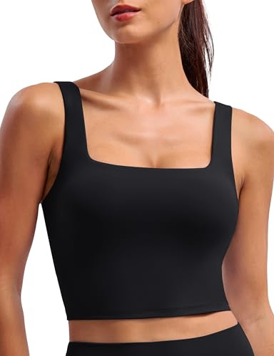 BAYDI Clouduxi dam sport bh fyrkantig hals crop toppar vadderad utan bygel yoga tank topp fitness träning sport bh, svart, M