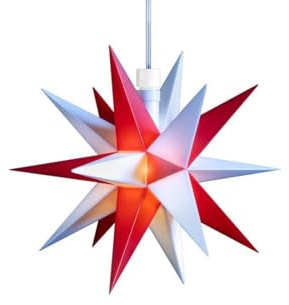 LED Mini Dekostern Weihnachtsstern 18 Zacken wetterfest, weiß-rot Ø 12cm, mit Timer 6h, mit Batteriefach 3x AA, mit Fernb., Innen u Außen für Weihnachten, Hochzeiten, Party, Dekoration, Geschenkidee