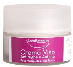 Arca Botanica, Crema Viso Antirughe e Antietà Bio, Rosa Mosqueta e Vite Rossa, 50 ml, con Acido Ialuronico, Burro di Karité e Aloe Vera, Certificata Biologica, Vegan