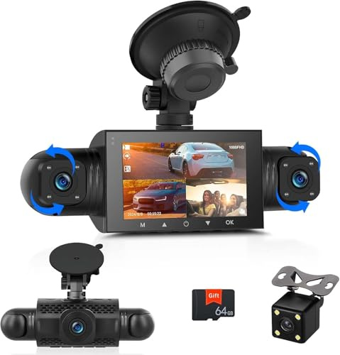 Zomolither 1080p-dashcam för bil med 4 kameror 360° IPS-skärm 3 tum nattvision parkeringsövervakning G-sensor universell installation