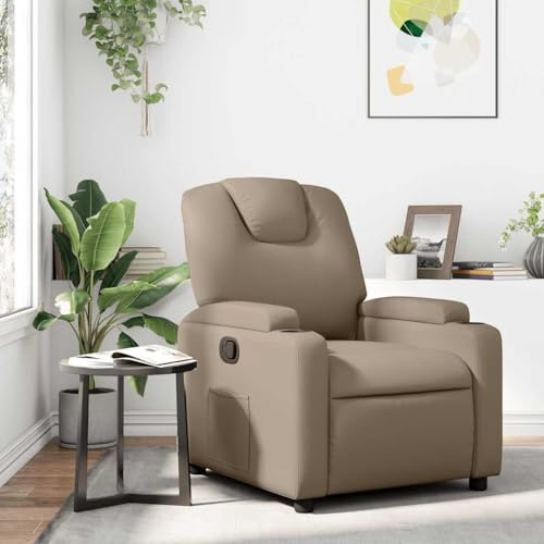 Yunovire Relaxfåtölj, cappuccinobrun, konstläder, manuell liggfunktion, mugghållare, sidoficka, för vardagsrum, sovrum, kontor, modern design, bekväm loungefåtölj för vuxna