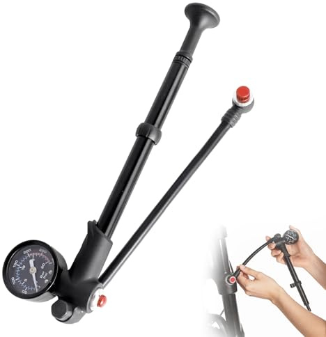 Hochdruck Fahrrad Dämpferpumpe(Max 300 PSI), 3 in1 Tragbargabelpumpe Fahrrad mit Manometer Entlüftungstaste Aluminiumzylinder und 360° Schlauch für MTB, Rennrad & Federgabel