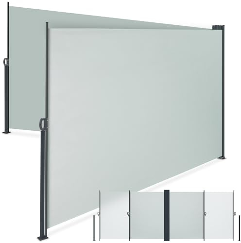 tectake® Tenda da Sole per Esterno Laterale Doppia Estensibile, 600 x 200 x 9 cm, Parasole Retrattile, Frangivista Giardino e Terrazzo Privacy, Avvolgimento Automatico, Struttura in Acciaio - Grigio