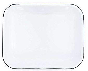 Enamelware Large Open Roaster, 13.5 x 10.75 inches, Vintage White/Black