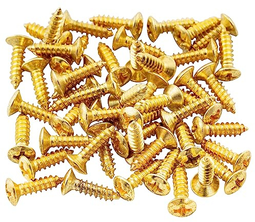 Musiclily 3x12mm Gitarren Bass Pickguard Schrauben Schlagbrett Screws für FenderStrat Stratocaster Tele Telecaster E-Gitarre Bass, Gold (50 Stück) | für Fender Strat Tele E-Gitarre Bass