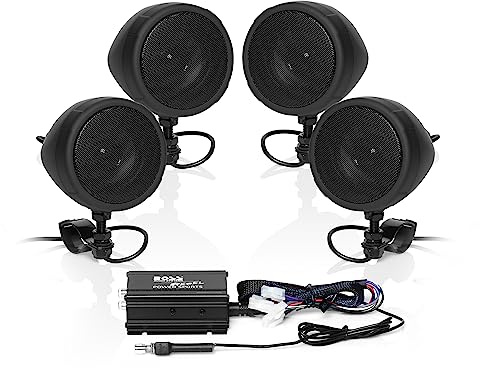 BOSS Audio Systems MCBK470B väderbeständig högtalarförstärkare ljudsystem, Bluetooth-förstärkare, 4 högtalare, inbyggd volymkontroll, perfekt för motorcyklar ATV och 12 volt applikationer
