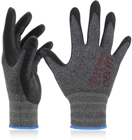 DEX FIT FN330 Arbeitshandschuhe Nitril, 3D Komfort-Passform, Touchscreen Handschuhe für Arbeit, Garten, Lager, Werkstatt und Montage, Damen & Herren SchwarzGrau, L, 3 Paar