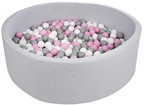 Velinda Bällebad Ballpool Kugelbad Bällchenbad Bällchenpool Kinder-Pool 600 Bälle/O125cm (Farbe der Bälle: weiß,rosa,grau)