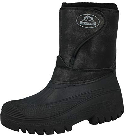 New Ladies Horse Riding Yard Showerproof Stable Walking RAIN Snow Winter SKI Warm Farm Mucker Boots (5 UK, Black Leather Pu)