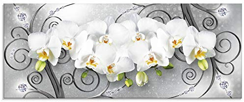 ARTland Wanddeko Glasbilder Wandbild Glas Bild einteilig 125x50 cm Querformat Abstrakt Blumen Orchideen Blüten Kunst Weiß U1QV