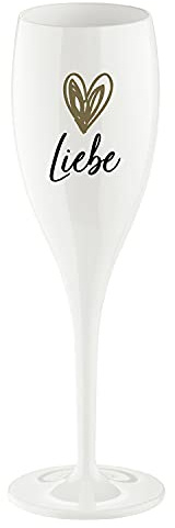 Koziol Glas mit Spruch CHEERS No. 1, bruchsicheres und stoßfestes Sektglas, aus thermoplastischem Material, isoliert 4x besser als Glas, 100 ml, 1 Stück