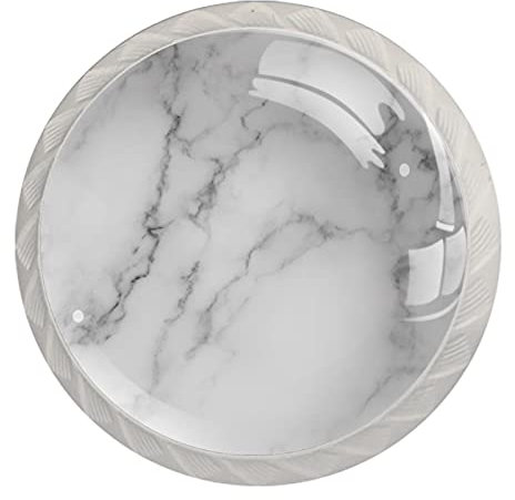 Möbelknopf Weißer schwarzer Marmor Schubladenknöpfe Runder Weiß Schrankknöpfe Kristall Türknopf für Jungen und Mädchen 4 Stück 3.5×2.8CM