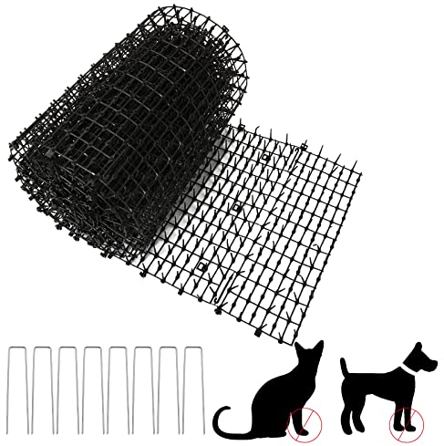 AKOLAFE Tappetino per gatti con 8 picchetti in metallo per esterni, 400 x 30 cm, anti punte, repellente per gatti, cani, volpi, deterrenti per scavare cani da giardino, gatti, volpi