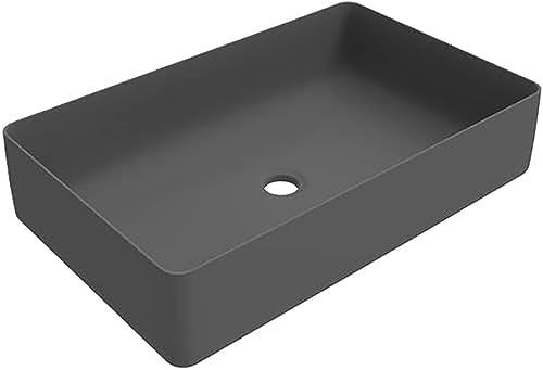 ERCOS Rechteckiger Keramik Aufsatzwaschtisch, Badezimmer Waschbecken Farbe Matt Grau, Ohne Überlauf, Maße 580x360 mm
