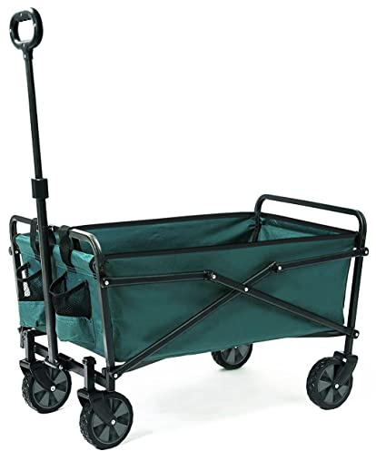 Abaseen Green Foldable Garden Trolley Heavy Duty Outdoor Garden Utility Wagon Collapsible Removable Polyester Fabric with PVC Coating Folding Cart Trolley on Wheels with Adjustable Handle | 80KG