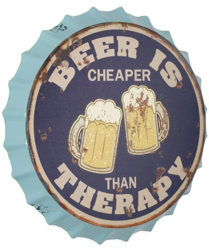 Moritz Deko Blechschild Kronkorken Beer is Cheaper Than Therapy 2 33 x 33 cm Metallschild Retro Vintage-Design zur Dekoration Wanddekoration