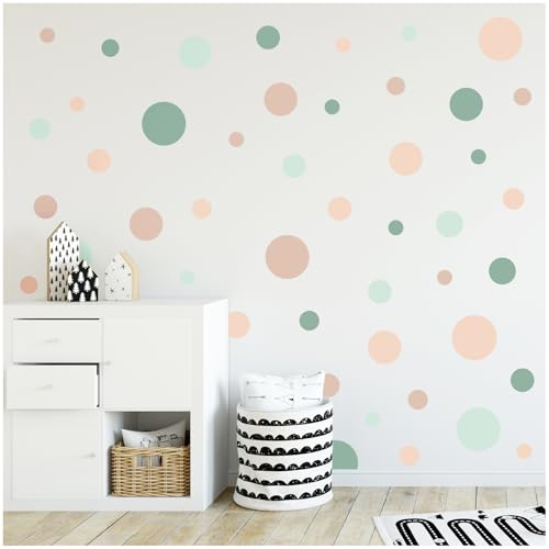 yabaduu Kreise Set 120 Stück Punkte Wandtattoo Kinderzimmer Schlafzimmer Babyzimmer Aufkleber Folie Deko Selbstklebend für Junge Mädchen Pastell Y068 (Y068-11 Rose Mint)