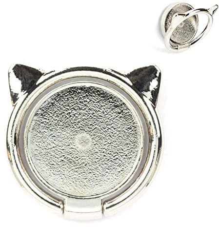 [2 Pack] Cat Ears Glossy FinishCell Phone Ring Holder Stand, 360 Degree Rotation Finger Ring Kickstand with Polished Metal Phone Grip for Magnetic Car Mount, Smartphone Accessories（Silver
