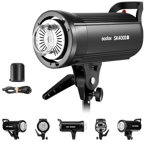 Godox SK400II-V 400Ws Photo Studio Strobe Flash Monolight Light with Bowens Mount & 10W LED Modeling Lamp for Studio, Shooting, Location and Portrait Photography (SK400II Upgraded Version 110 to 120V)