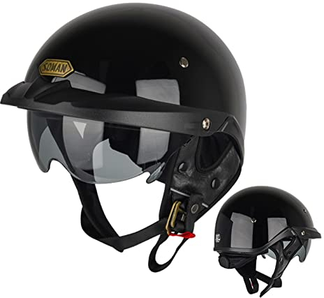 Halbhelme Motorradhelm Halbschalenhelm ECE Genehmigt Brain-Cap Offenem Helm Scooter-Helm Mit Eingebautem Visier Retro Jethelm Halbschale Roller-Helm Für Herren Damen B,L