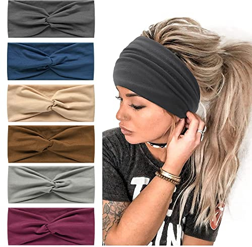 Breites Haarband Kopftücher für Frauen Stoff elastisch weich Boho Stirnband Blume Kopf wickeln Bandanas für Frauen Yoga Sport Haarbänder (NP6COLOR1)
