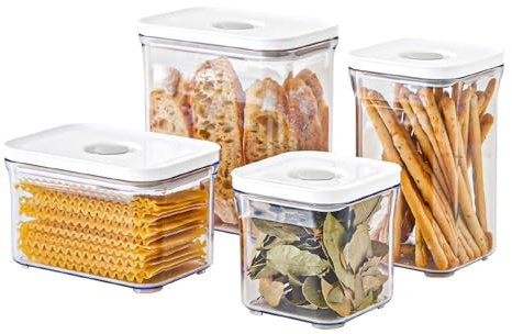 VAKUEN High-Quality, Airtight Food Storage Containers, 4-Piece Set, Smart One-Click Sealing Lid, No Hinges, Patented Double Silicone Lining, 100% Leak-Proof, BPA-Free,