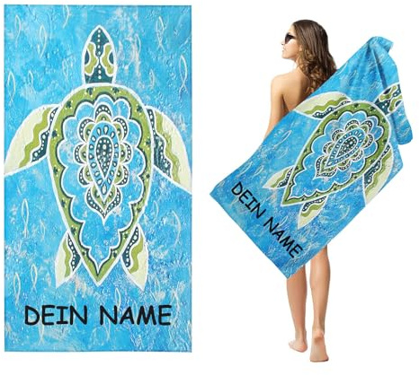 Fadaing Personalisiert Strandtuch Mit Namen, Personalisierte Handtuch Badetuch Mit Namen Mikrofaser Strandtuch Groß 100x200cm Meeresschildkröte Badetuch für Strand Sauna (70 x 140 cm,1)