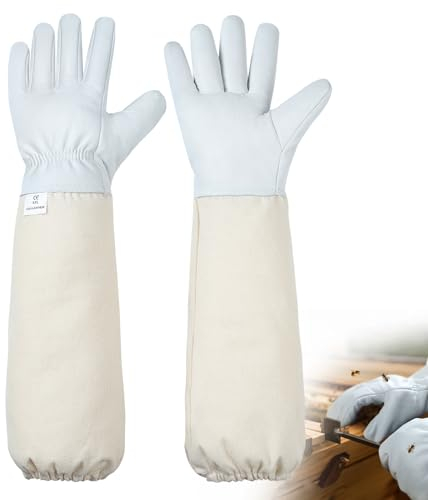 Moontay Imkerhandschuhe aus Ziegenleder, Atmungsaktive Canvas Imkerhandschuhe Stichfest, Geeignet für Männer und Frauen Imkerei Zubehör, Imkerhandschuhe Leder für die Gartenarbeit (XXL)