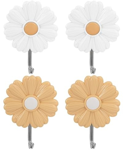 MAGICLULU Selbstklebende Gänseblümchen Wandhaken 4 Stück Kleine Dekorative Haken Für Küche Bad Kinderzimmer Starke Haftung Zum Aufhängen Von Kleidung Schlüssel Handtüchern
