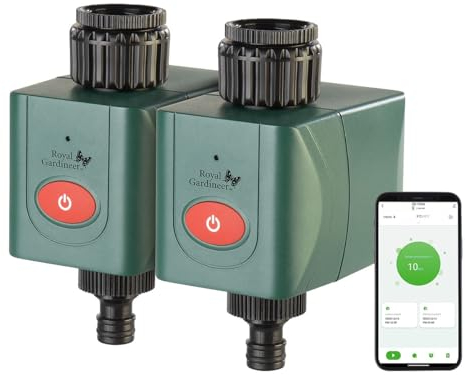 Royal Gardineer Elesion Bewässerung: 2er-Set WLAN-Bewässerungscomputer mit Ventil, App-Wetterdatenabgleich (Steuergeräte Garten-Bewässerung, WLAN Bewässerungsuhr)