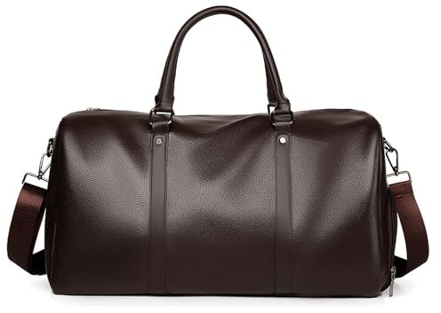 FANDARE Resväska för kvinnor och män lätt handbagage väska weekendväska gym sportväska med skofack vattentätt läder weekendväska sjukhusväska, Brun, L