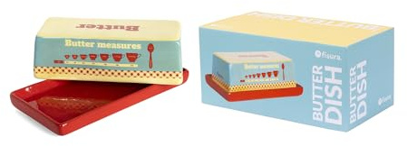 Fisura – Beurrier original vintage. Beurrier en céramique avec couvercle. Plateau de beurre avec impression de mesures. 18 cm x 9,5 cm x 6 cm. Convient pour le lave-vaisselle.