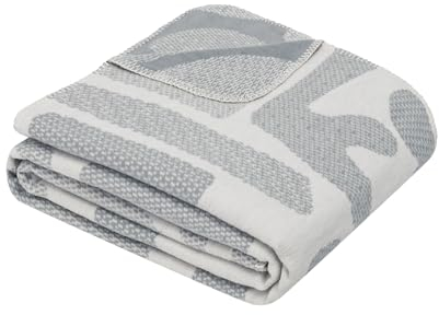 Ibena Kareli Decke 140x 200 cm - 100% Baumwolle, Made in Germany, weich, warm & waschbar, Baumwolldecke abstrakt grau weiß