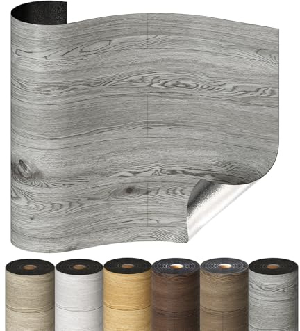 Selbstklebende Holzoptik Vinylboden, Verdickter PVC Bodenbelag, Vinyl-Fußböden Bodenfliesen Wasserfest, Langlebig Vielseitig Einsetzbar für Wohnzimmer, Schlafzimmer, Büros 60x1000cm Grau